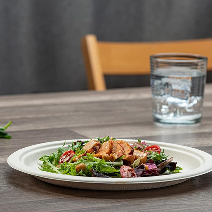 GUSTO [10 Inch-125 Pack Heavy-Duty Kraft Paper Plates, 100% Compostable, Biodegradable, Disposable Sugarcane - Brown Unbleached (Formerly Comfy Package)