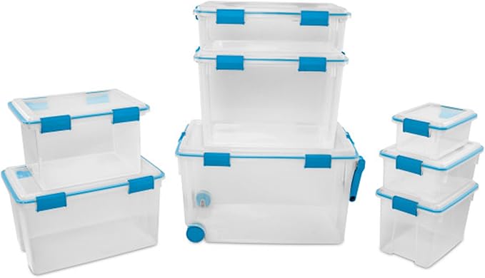 Sterilite 24-Pack Gasket Box, Weather-Resistant Storage Bins with Latching Lids, 7.5 Quart - Heavy-Duty Organizing Containers for Closet, Bathroom, and Office