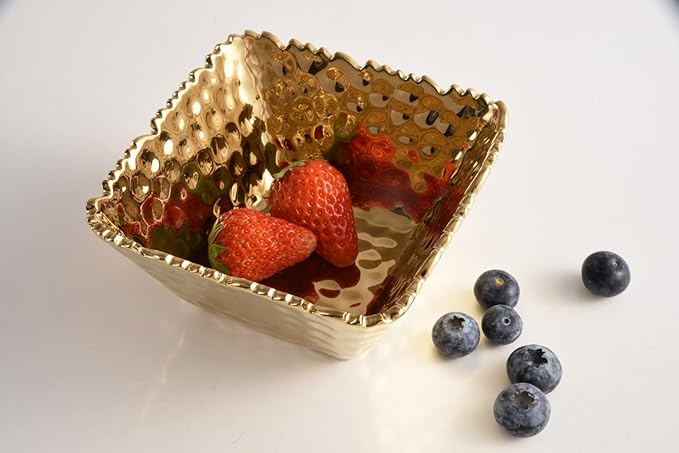 Pampa Bay CER-2733-G Small Square Snack Bowl in Golden Millennium, 5-inch Square, Porcelain
