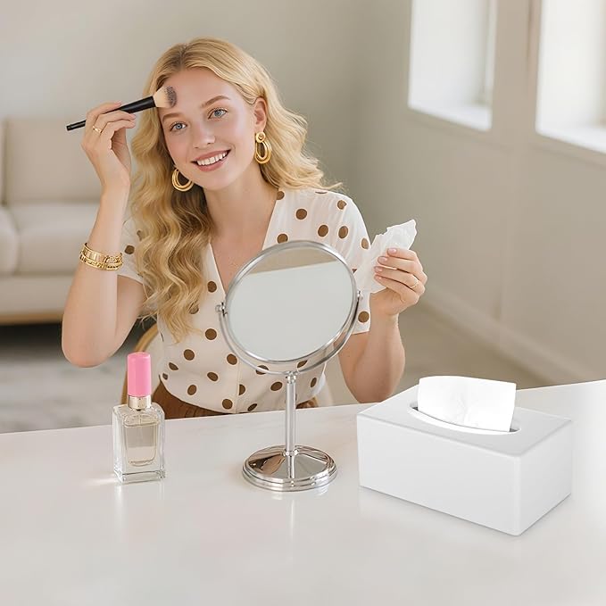 Tissue Box Cover, Rectangular Facial Tissue Holder with Bottom, Decorative Storage Box for Bathroom Vanity, Countertops, Dressers, Night Stand, Car, RV, Parlors and Offices - White