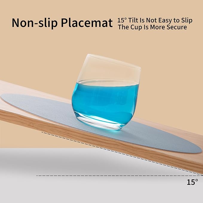 Myir JUN Round Placemats Set of 6 Faux Leather Place Mats and Coasters 15 inch Round Table Mats Dual Sided Non-Slip Stain Resistant Placemats (Camel Yellow & Blue, Set of 6)