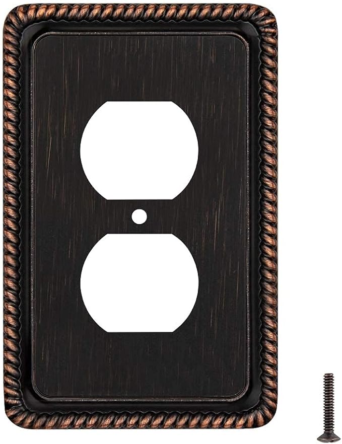 Henne Bery Rope Edge Decorative Wall Plate Switch Plate Outlet Cover (Single Duplex, 3 Pack, Aged Bronze)
