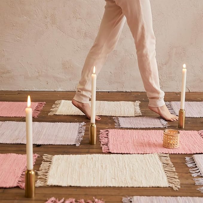 PILLOWPIA Handcrafted Chindi Rag Rug Hot Pad – 100% Cotton, Handwoven, Colorful & Eco-Friendly | Boho Kitchen Accessory for Table, Counter, or Serving Use - Lilac
