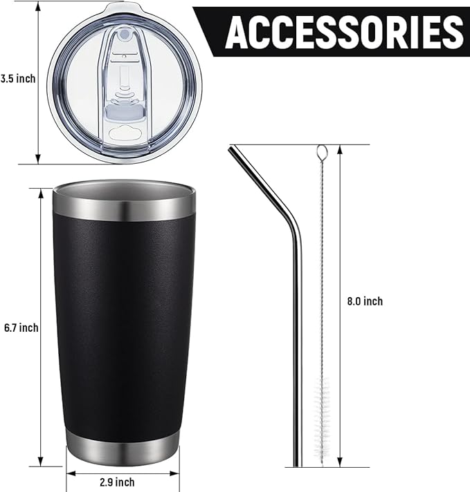 COMOOO 20oz Tumbler with Straw Stainless Steel Insulated Coffee Tumbler Cups Double Wall Vacuum Travel Coffee Mug with Splash Proof Sliding Lid for Hot Cold Drinks (Mix Color,8 Pack)