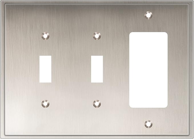 Henne Bery Soft Modern Decorative Wall Plate Switch Plate Outlet Cover (Double Toggle/Single Decorator, Satin Nickel)