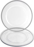 PARTY BARGAINS 13-Inch Charger Plates - 4 Pack, Clear Silver Rim, Heavy-Duty Disposable Chargers for Elegant Dining - Ideal for Weddings and Formal Events