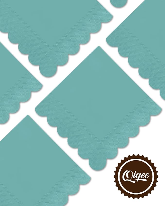 qiqee Vintage Green Cocktail Dinner Napkins 5x5inch Disposable Beverage,Wedding, Birthday Party Dessert Wave Paper Napkins(120 Count)