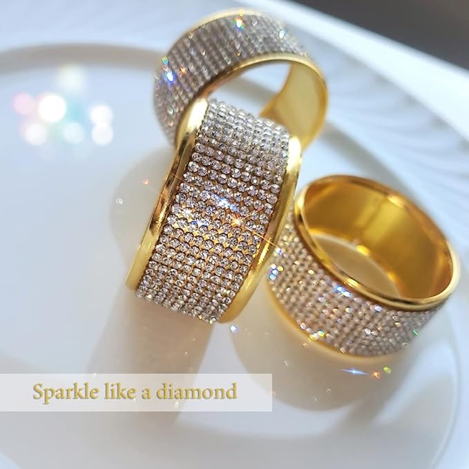 Silver Diamond Gold Napkin Rings Set, Rhinestone Napkin Holder for Dining, Anniversary, Wedding,Bling Cloth Holder Full of Crushed Diamond,Party of Table Setting Home Decor (12)