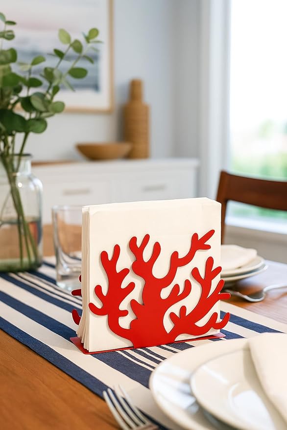 Mango Steam Tabletop Napkin/Tissue & Letter Holder For Home, Kitchen, Restaurants (Coral, Red)