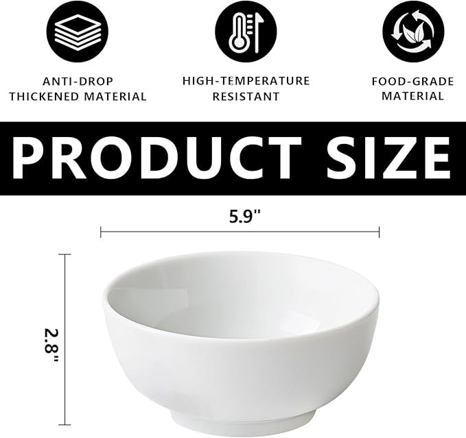 Soup Bowls, 22 oz White Ceramic Bowls, 6 Inch Cereal Bowl, Porcelain Bowl Set of 6 for Soup, Pasta, Salad, Fruit, Rice, Oatmeal, Dishwasher and Microwave Safe (Set of 6)