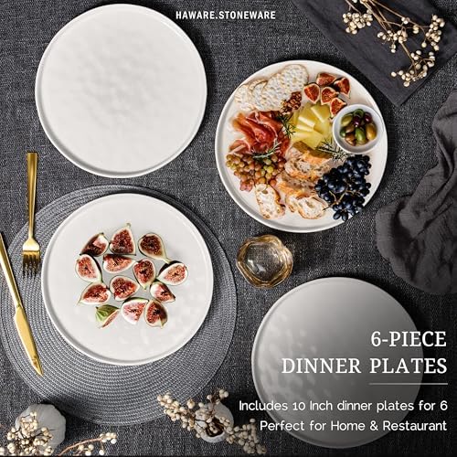 HaWare Stoneware Dinner Plates Set of 6, 10" Heavy Duty Ceramic Plate, Reactive Glaze Ripple Dinnerware for Home Restaurant, Chip and Scratch Resistant, Microwave and Dishwasher Safe, Speckled White - Image 5