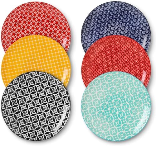 DOWAN 10.5" Large Dinner Plates Set of 6, Ceramic Salad Plate, Microwave, Oven & Dishwasher Safe, Colorful Design Perfect for Party Dessert, Wedding Appetizer, Birthday, Mothers Day Gifts by DOWAN