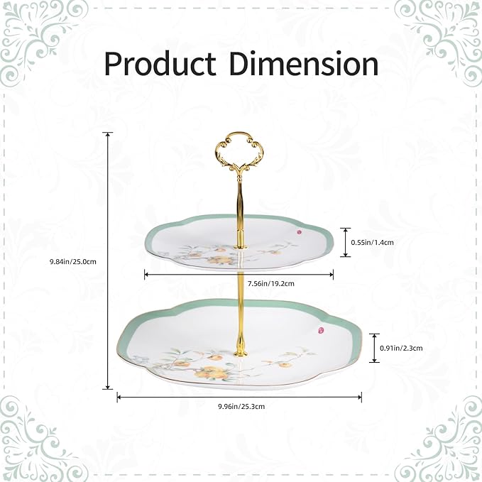 KAMMAK 2-Tier Porcelain Cupcake Stand Serving Tray, Dessert Plates Cake Fruit Candy Display Tower, Reusable Pastry Platter for Wedding Birthday Baby Shower Tea Party Decorations (Reed Green)