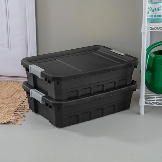 Sterilite 18-Pack Plastic Storage Bins with Lids, Stackable Containers, 10 Gallon, Black
