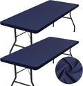 homing 2 Pack Rectangle Table Cloth, Elastic Fitted Fabric Tablecloth Fits for 8 Foot Folding Tables, Washable Table Cover for Picnic, Camping, Indoor & Outdoor (Navy Blue, 30" x 96")