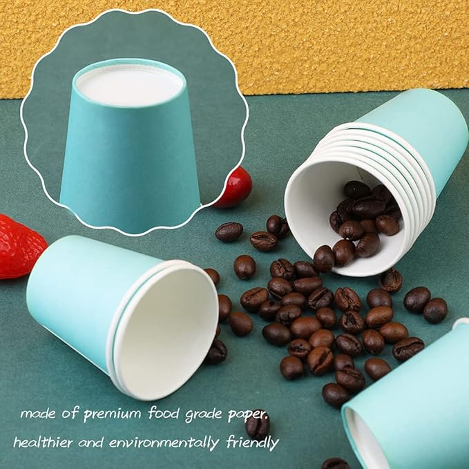 Wuadua 100 Pack 3 oz Blue Espresso Paper Cups - Sturdy and Leak-Proof for Parties, Events, Office, Home Use Disposable Mouthwash Cups - Ideal for Hot/Cold Drinks, Smooth Rim Design, Eco-Friendly