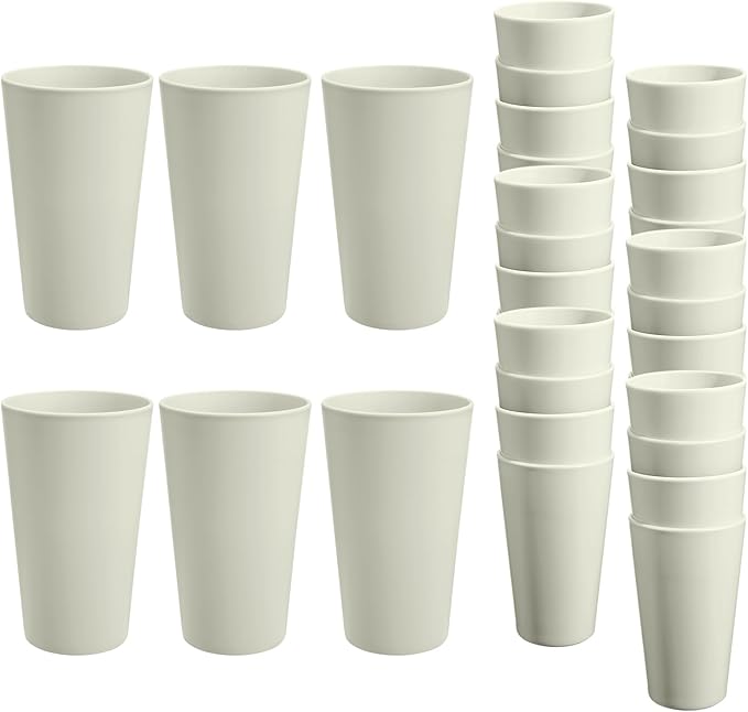 24 Pcs Unbreakable Plastic Cups Set, 20 oz Reusable Plastic Cups, Stackable Water Tumblers, Drinking Cup for Kitchen, Outdoor, BPA-free, Dishwasher Refrigerator and Microwave Safe, Beige