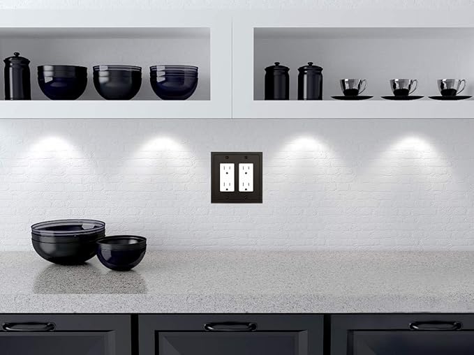 Modern Edge Decorative Wall Plate Switch Plate Outlet Cover, Durable Solid Zinc Alloy (Double Decorator, Matte Black)