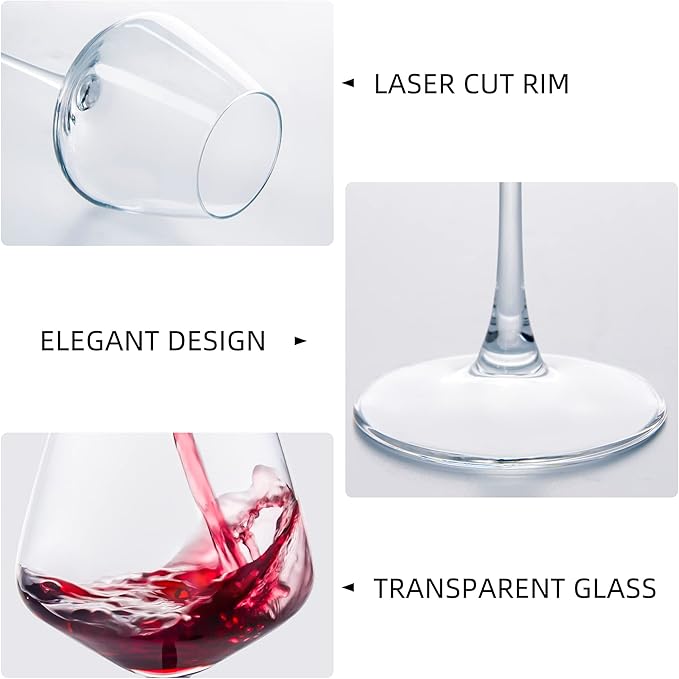 UMI UMIZILI Wine Glasses 15.5oz, Set of 6 Wine Glass for Red White Wine, Long Stem Glassware, Clear, Dishwasher Safe
