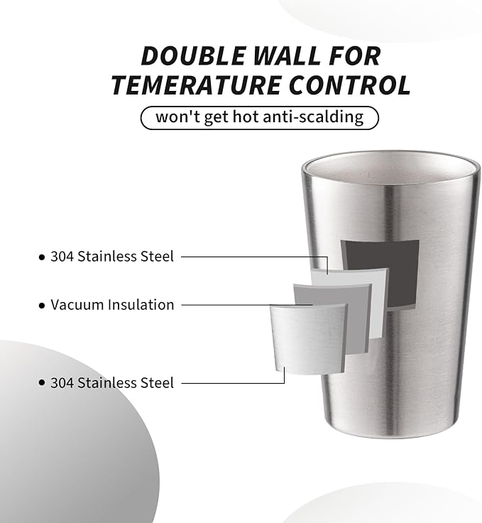 12 Pack 12 oz Stainless Steel Insulated Cup, Double Wall Vacuum Small Metal Cup, Reusable Camping Cups Unbreakable Indoor Outdoor for Party, Home, Office, BBQ, Silver