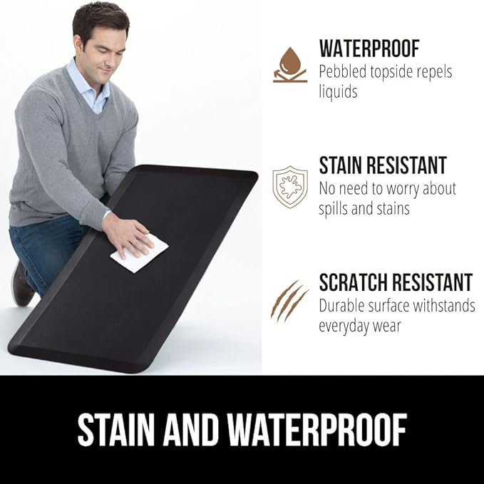 GORILLA GRIP Comfortable Cushioned Kitchen Mats for Floor, 58x20, Waterproof and Stain Resistant Soft Top, 3/4 Inch Thick Ergonomic Standing Desk Anti Fatigue Mat, Foam Supports Ankles and Feet, Black