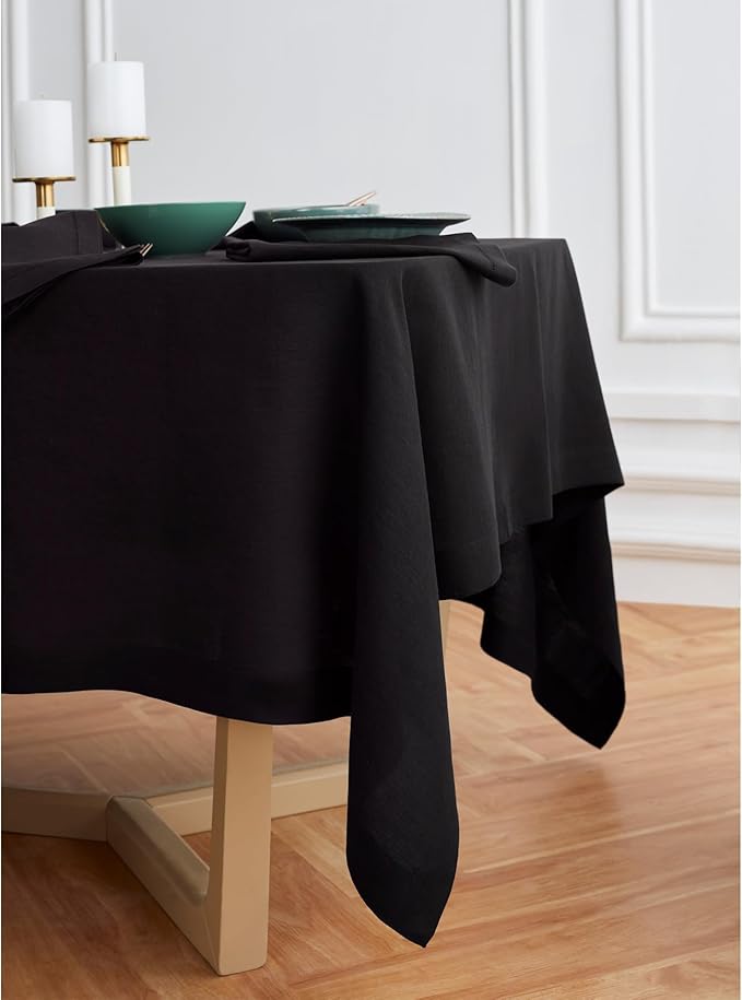 Solino Home Linen Black Tablecloth 70 x 90 Inch - 100% Pure Linen Rectangular Tablecloth - Machine Washable Table Cloth for Winter, Spring - Sonoma
