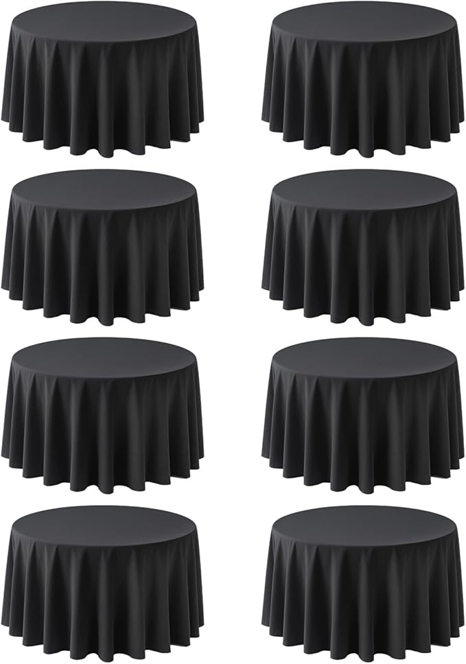 8 Pack Round Tablecloth 120 Inch Cloth Black Tablecloth for Round Tables, Washable Polyester Table Cloth Stain and Wrinkle Resistant Decorative Table Cover for Wedding Party Dining Banquet