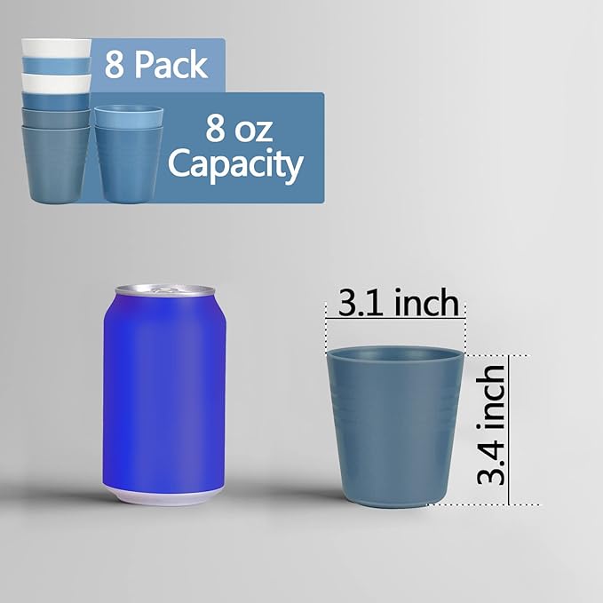 Homestockplus 8 Ounce Small Tumbler Cups,Unbreakable Drinking Cups Microwave and Dishwasher Safe BPA Free Small Reusable Cup for Water, Milk, Juice, Soda and more - Set of 8