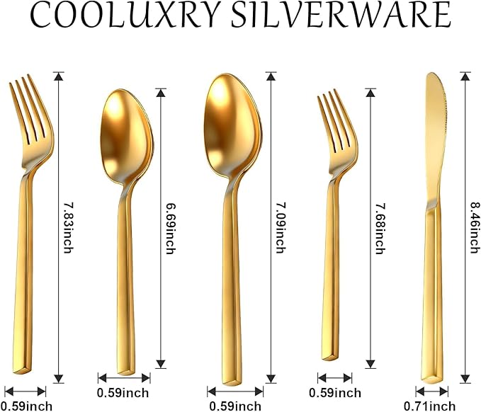 20pcs Matte Gold Cuboid Silverware, Stainless Steel Flatware Set, Service for 4, Forged Cutlery Set, Dishwasher Safe