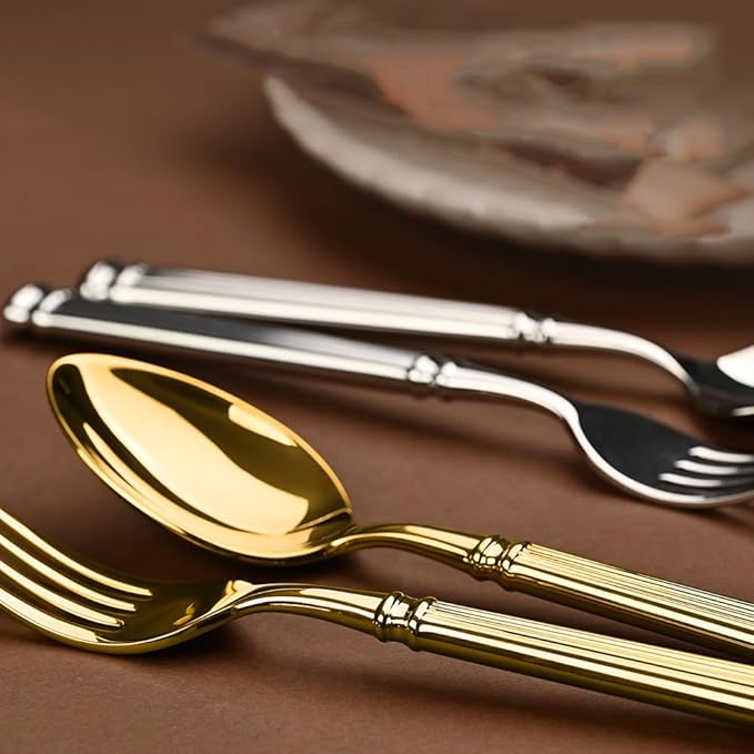 Silverware Set for 12 Flatware Set 48 Pieces Elegance Luxury Tableware Set Roman Column Handle Knives and Forks spoons 18/10 Stainless Steel Cutlery Utensil Sets for Home Restaurant Dishwasher Safe