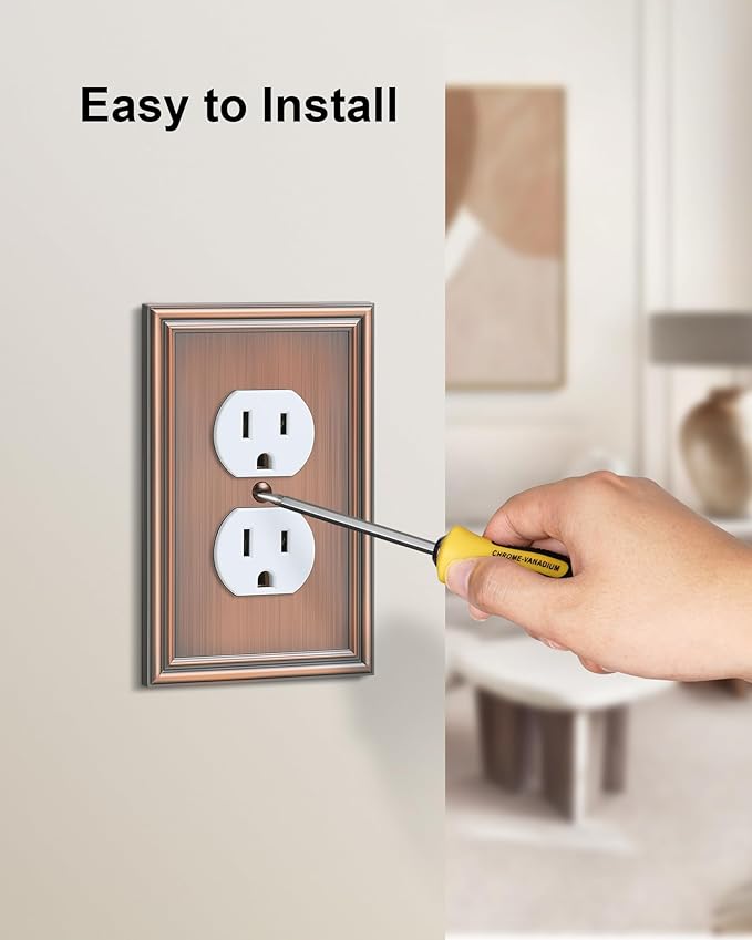 2-Pack Single Duplex Outlet Cover Plate, Decorative Antique Copper Switch Plates and Outlet Covers, Metal Wall Plates for Electrical Outlets, 1 Gang Receptacle Cover, Corrosion Resistant