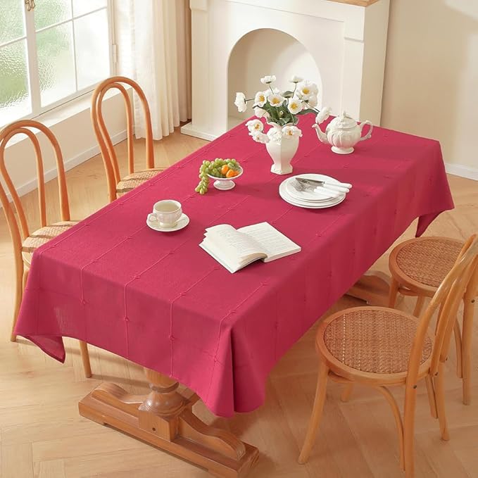 Zobesta Linen Table Cloth Rectangle Table 120 x 53 Inch, Cotton Red Linen Tablecloth Rectangle Heavy Weight Washable Farmhouse Soft Boho Tablecloth for Outdoor, Party, Holiday, Picnic, Dining