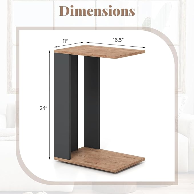 Giantex Rolling C Shaped End Table Set of 2, 2-Tier Sofa Side Table with Universal Wheels & Storage Shelf, Narrow Nightstand for Small Space, Mobile Snack Couch Tray Table for Living Room & Bedroom