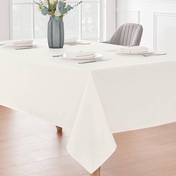 Rectangle Tablecloth 60x104 inch Linen Textured Waterproof Table Cloth Stain and Wrinkle Resistant Washable, Decorative Fabric Table Cover for Outdoor and Indoor Use, Ivory