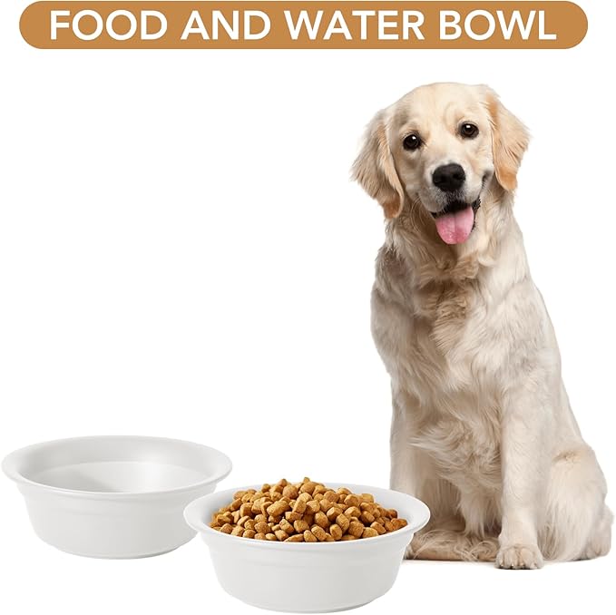 Ceramic 8.7inch Dog Bowl for Large Dogs, Basic 4 Cup Food or 37oz Water Bowl for Replacement, Wide Opening Rounded Edge(Single Bowls, Matt White)