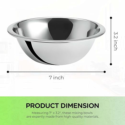 OCS Parts 0.75 Quart Mixing Bowls | Set of 4 | 7-Inch Stainless Steel Professional Grade Flat Base Mixing Bowls for Home and Commercial Kitchens | Dishwasher Safe