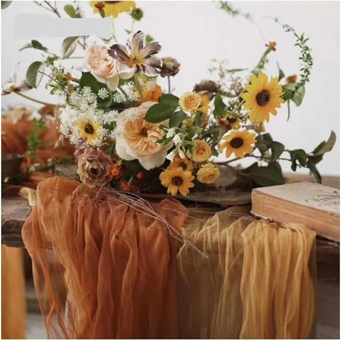 Joanlody Terracotta Cheesecloth Table Runner Fall Thanksgiving 10Ft Rustic Gauze Boho Cheese Cloth Table Runner for Wedding Bridal Baby Shower Decoration 4 Pack