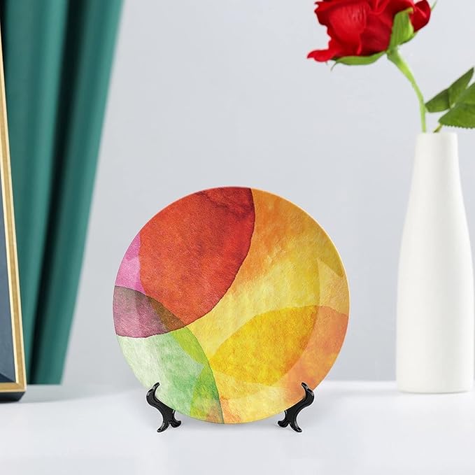 Ceramic Plates, Abstract Decorative Ceramic Plates, Watercolor Style in Modern Art Design, 7 Inch, Household Plates Decorative, Yellow Orange Lime Green