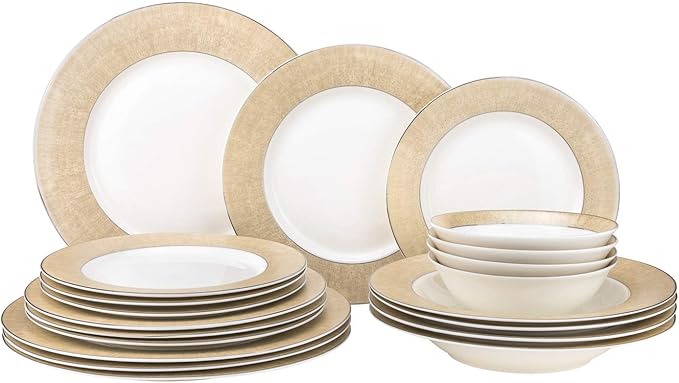 EURO Porcelain 20-pc. Dinner Set Service for 4, 24K Gold-plated Luxury Bone China Tableware ("Marilyn" 6480-20Y)