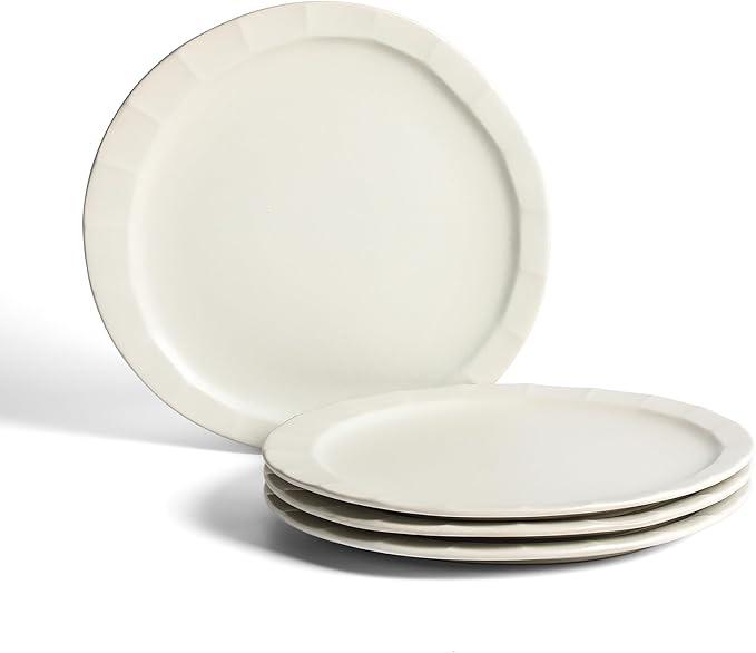 Stone Lain Oasis Stoneware Plate Dish Set, 4-Piece Dinner Plates - Ceramic Serving Dishes for 4 People - Microwave & Dishwasher Safe, White