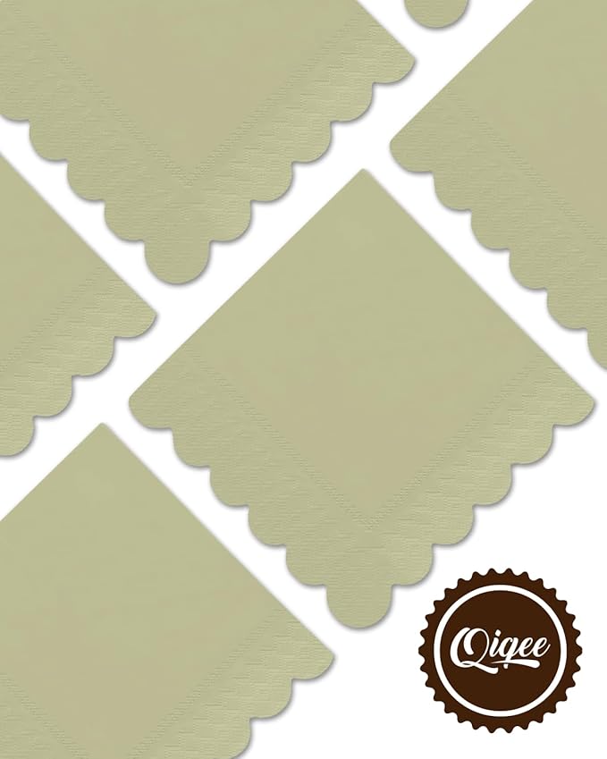 qiqee Khaki Cocktail Dinner Napkins 5x5inch Disposable Beverage,Wedding, Birthday Party Dessert Wave Paper Napkins(120 Count)
