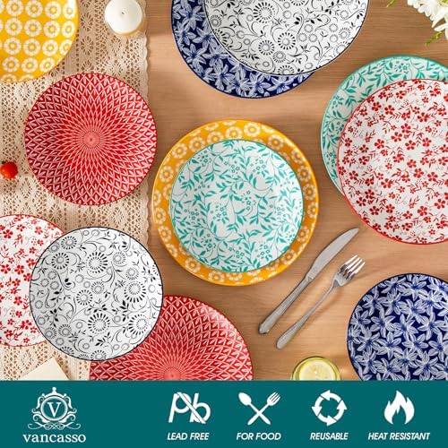 vancasso 8.25" Vintage Ceramic Salad Plates Set of 6, Muted - Image 3