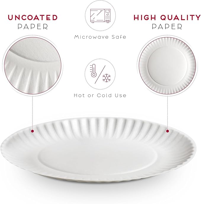 9-Inch Disposable Paper Plates - 1000 Count - Bulk Pack of Uncoated Paper Plates for Everyday Use - Dinnerware for Meals, Parties And Picnics