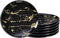 6-Piece Dinner Plate Set, 10-Inch Black Marble Ceramic Plates with Gold Rim, Oven & Microwave Safe, Elegant Appetizer Salad Dessert Plates for Modern Dining, Dishwasher Safe.