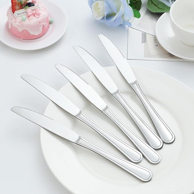 Dinner Knives Set of 36, 9” Butter Knives with Pretty Line Handle, Food Grade Stainless Steel Table Knife, Dishwasher Safe & Mirror Polished