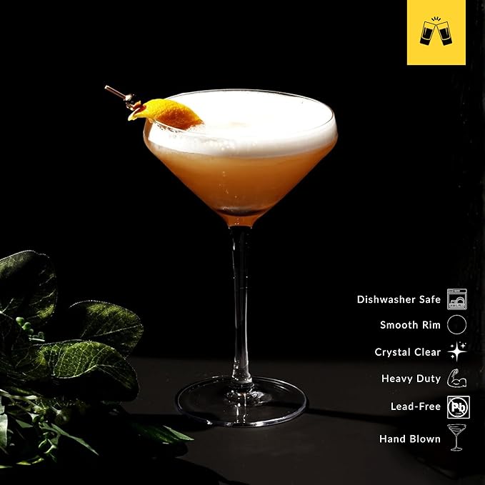 LEMONSODA Hand Blown/Nick And Nora Classic Martini Glasses Manhattan, Cosmopolitan, Espresso Martini, Lemon Drop, Dirty Martini - Inspired by 1930's - 50's Cocktail Culture - 6oz/10oz (Set of 4, 10oz)