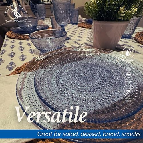 Blue Hobnail Dessert Plates Set 4 Pressed Glass 8 Inch - Image 5