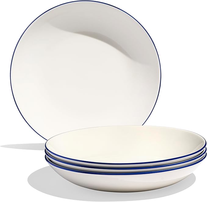 Made In Cookware - Set of 4 - Entrée Bowls - White With Navy Rim - Porcelain England