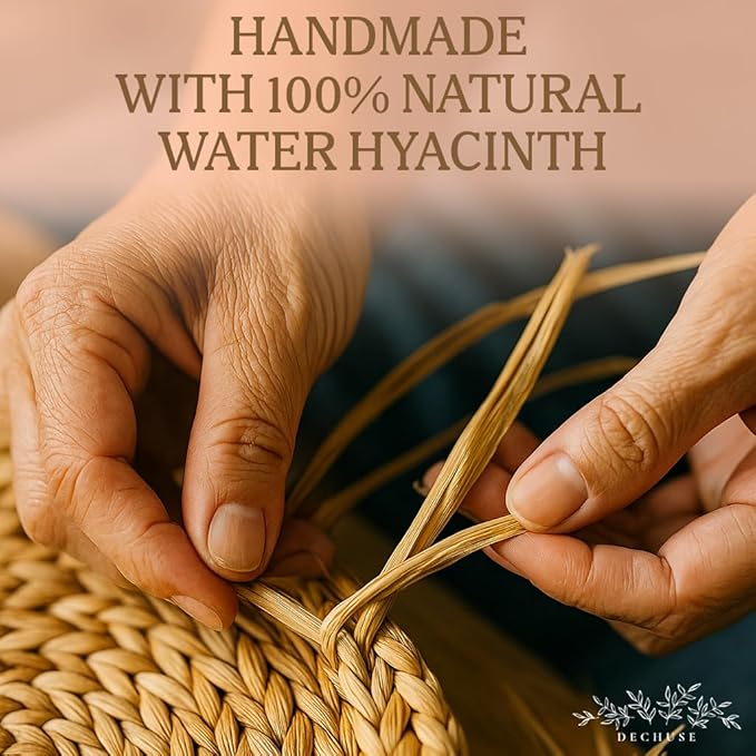 Round Woven Placemats Set of 6 (14 Inch) with Canvas Bag – Handwoven Water Hyacinth Table Mats, Boho Farmhouse Dining Decor, Heat Resistant Wicker Chargers by DECHUSE