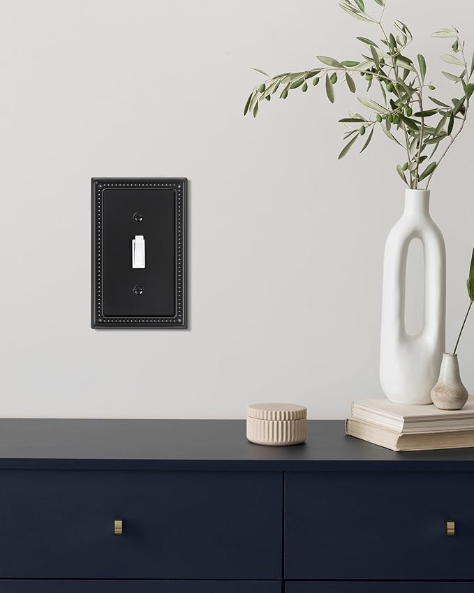 6-Pack Single Toggle Light Switch Cover Plate, Pearls Decorative Switch Plate Covers, Black 1 Gang Metal Wall Plate, Corrosion Resistant